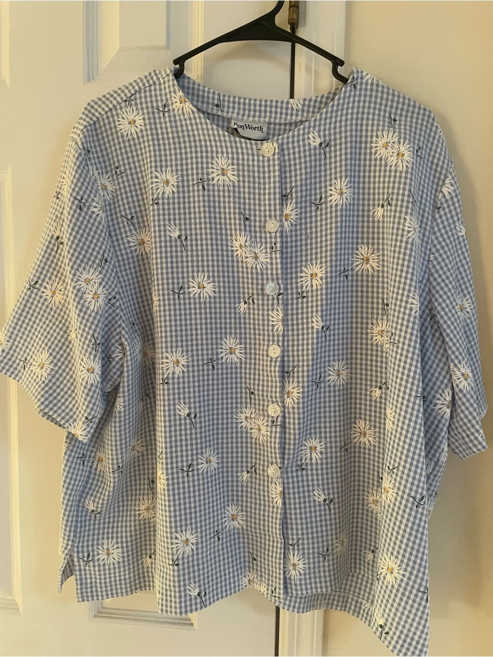 Bon Worth Blue Gingham Daisy Button-Up Jacket